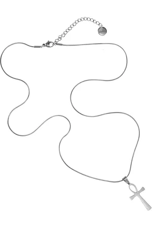 esde2 60cm x 1mm Ketting-Set Unisex - Gepolijst RVS - Ronde Slangenketting met Anhk-Kruis Hanger