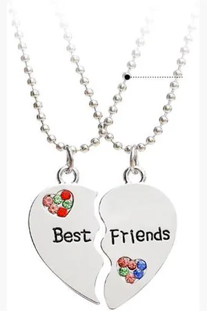 Kasey Vriendschapsketting - bff ketting - 2 stuks - Hart met steentjes - Zilverkleurig