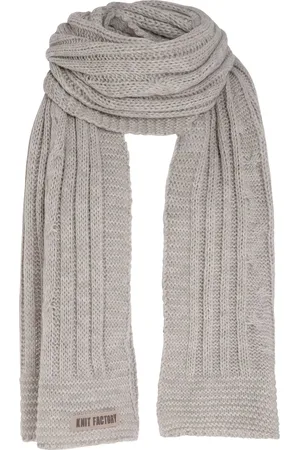 Knit Factory Elin Gebreide Sjaal Dames & Heren - Warme Wintersjaal - Grof gebreid - Langwerpige sjaal - Wollen sjaal - XXL sjaal - Heren sjaal - Dames sjaal - Unisex - - Grijs - 200x50 cm