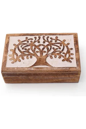 Merkloos Handgemaakte Decoratieve Houten Sieraden Doos - Grote Verjaardagscadeaus - Levensboom Carving - Sieraden Organizer - Keepsake Box - Schat Borst - Snuisterij Houder - Horloge Doos Opslag Lock Box - Housewarming