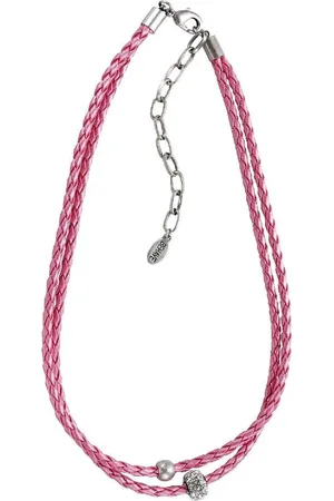 Behave Ketting met koord van gevlochten imitatieleer en kraal met steentjes
