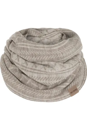 Knit Factory Dusk Gebreide Colsjaal - Ronde Sjaal - Nekwarmer - Wollen Sjaal - Beige & grijs geruite colsjaal - Dames sjaal - Heren sjaal - Unisex - /Beige - One Size