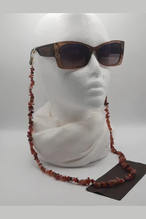 Merkloos Brillenketting van RODE AGAAT / armband / ketting / reserve rubberen lussen + 2 hoogwaardige microvezel doekjes / brillenkoord dames / brilkoordje kraaltjes / briltouwtje / voor zonnerbril / natural gemstone handmade / cordon de lunettes