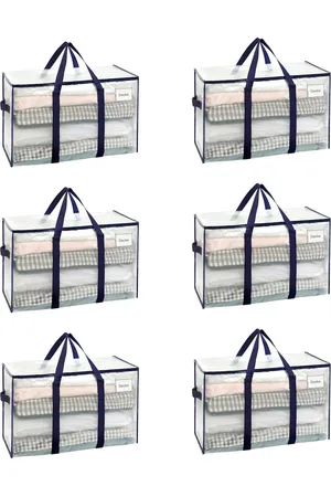 Merkloos Set van 6 extra grote reistassen met ritssluitingen, alternatief voor verhuisdoos, kledingopslag, etikettenvak, waterafstotend, ( , verpakking van 6 stuks)
