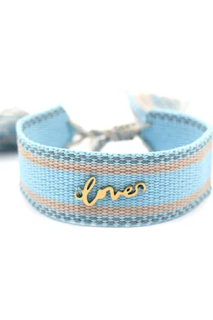 The Musthaves Stoffen Armband Dames - RVS Bedel Love - Lengte Verstelbaar - en Goudkleurig
