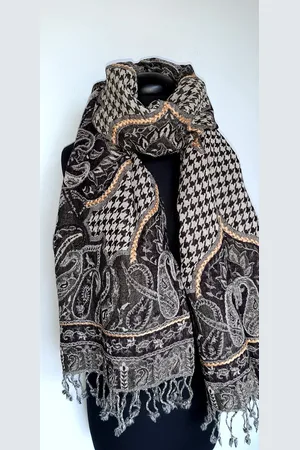 Merkloos Geborduurde Kasjmier Wollen Dames Sjaal - 180 x 70 cm