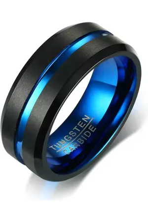 Mauro Vinci Heren ring tungsten blauw zwart staal - Ring man zwart mat - maat 9 - ® - inclusief geschenkverpakking
