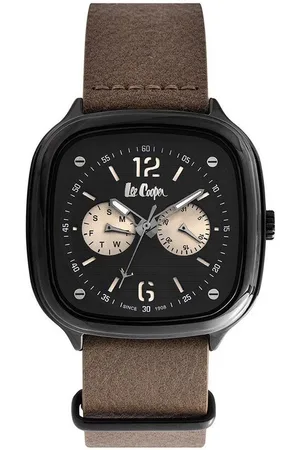 Lee LC06974.669 - Horloge - Analoog - Mannen - Heren - leren band - Vierkant - Bruin - Zwart - Grijs
