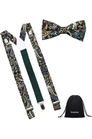 Sorprese Luxe bretels inclusief vlinderdas - Paisley – Groen - met stevige clip - bretels - vlinderdas - strik – strikje - luxe - heren - unisex - giftset - Cadeau