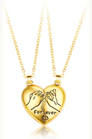 Bixorp Friends BFF Ketting voor 2 Hartje met Pinky Promise Magnetisch - Goudkleurig - Best Friends Ketting Vriendschap Cadeau voor Twee