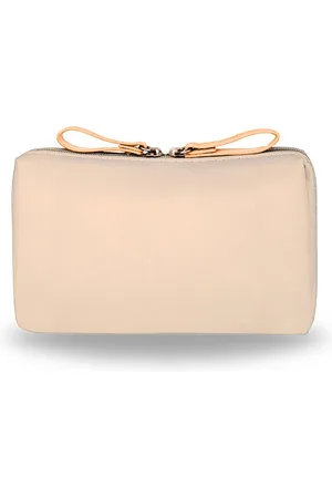Ainy Make Up Tasje beige - compacte organizer 15x11x6cm voor cosmetica en skincare - waterbestendig - toilettas dames voor make-up, sieraden en meer. De luxe beautycase voor tafel bureau of onderweg | Moederdag cadeau
