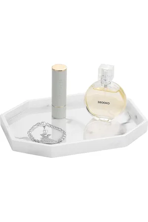 Merkloos Kleine 8" achthoekige badkamermeubel - Decoratieve parfumbak van hars - Sieradenring afwasbak voor badkamer - Kaarsparfum zeepshampoo - Inktwit