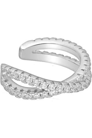 EAR IT UP Ear cuff - Gekruist - Gerhodineerd zilver - Zirkonia - Pavézetting - 11 x 3,5 mm - 1 stuk