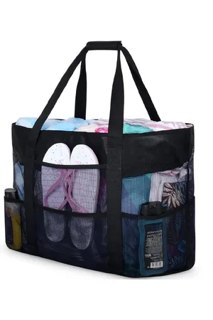 Merkloos Grote nettas strandtas, mesh strandtas, nettas voor zandspeelgoed, opvouwbare handtassen, opbergtas met zakken en ritssluiting, voor strand, vakantie, reizen, winkelen