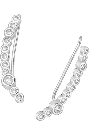 EAR IT UP Oorklimmers - Ear climbers - Earclimbers - Ear crawlers - Gerhodineerd zilver - Zirkonia - Kastzetting - 24 x 3 mm - 1 paar