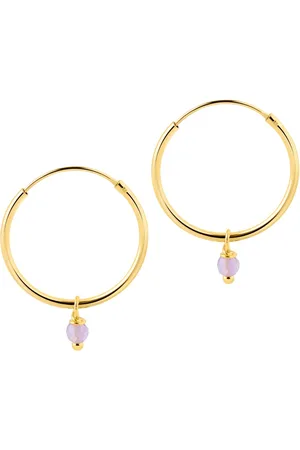 JUULRY Goud Plated Hoops Met Paarse Steen