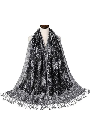 N3 Collecties Pashmina zijden sjaal omslag bloemen omkeerbare kwasten voor dames