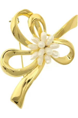 Merkloos Behave® Broche strik met zoetwater parels 7 cm