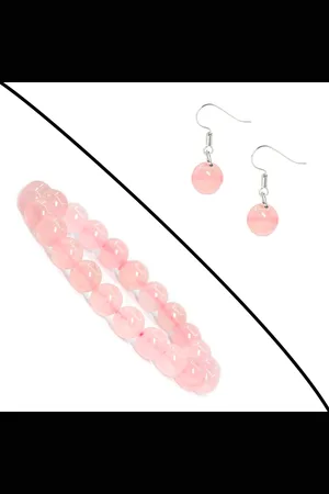 Bixorp Gems Set van Rozenkwarts Edelstenen Armband & Oorbellen - Kralenarmband / Oorbelletjes Edelsteen - Natuursteen Sieraden Cadeau
