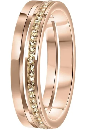 Lucardi Dames Ring roseplated 2rij met light peach - Ring - Cadeau - Staal - Ros??kleurig
