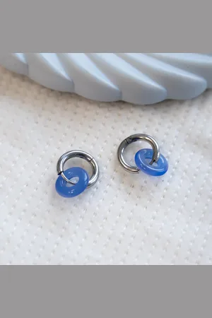 Di Lusso Stainless steel oorringen met blauwe gaat donut
