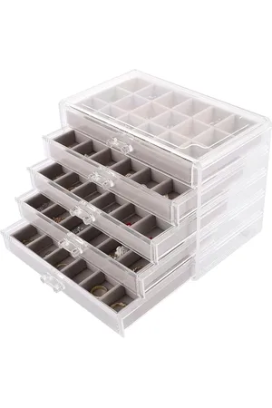 Merkloos Jewelry Storage Acrylic - 5 Drawers Jewelry Organizer with Beige Box - Earrings Rings Organizer