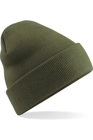 Beechfield Basic dames/heren beanie wintermuts 100% soft Acryl in kleur mosgroen - Super soft - Brede omslag band