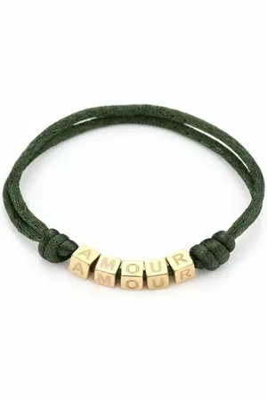 MICHELLE Koord armband dames - Armband met letters amour - Yehwang - Koord Armbanden - 16,50 cm - Gouden armband - Goud/Groen - Stainless Steel (verkleurt niet!) - Waterproof - Bracelet - Kerst - Kerst armband - Sinterklaas - Party - Moederdag - Cad