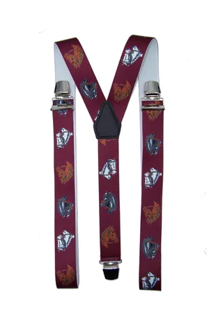 Flores Lederwaren Bretels met Paarden (bordeauxrood) met brede extra sterke stevige Clips