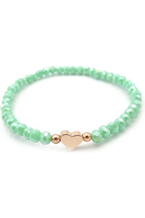 No Evil Kralenarmband mint en goud met 4mm kristal kraaltjes en rose-gold kleurig hartje - valentijnkado