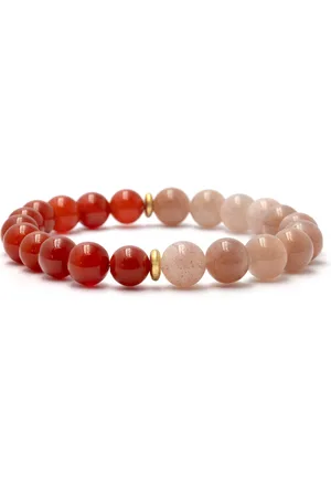 Bixorp Gems Zonnesteen + Carneool Edelstenen Armband - 8mm / 18cm - Split Armband - Luxe Handgemaakte Kralenarmband