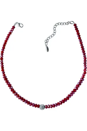Behave Korte ketting dames met rode facet geslepen glaskralen en strass steentjes