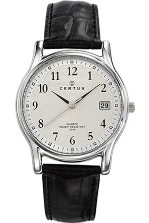 Certus Duidelijk heren horloge-Datumaanduiding-Zwart lederen band.