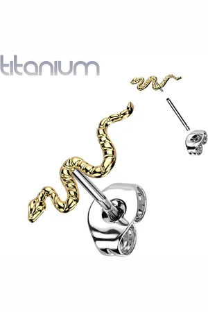 LMPiercings NL Oorbellen titanium snake push in gold plated