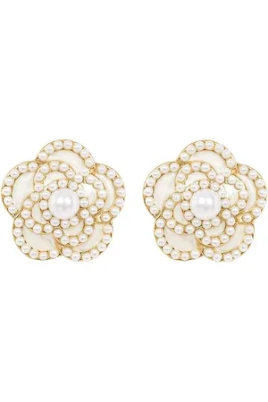 Margot Bardot Camelia Flower Pearl Studs White
