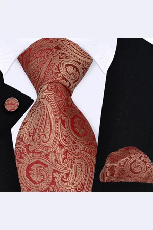 Sorprese Stropdas met Pochet en Manchetknopen - Paisley - 8cm - 100% Zijde - Pochette - Cadeau
