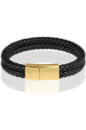 Memphis Dubbele leren armband Zwart Goudkleurig-24cm