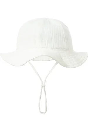 Merkloos Schattige Vakantie Zonnehoed Linnen look - Wit Katoen | 3 – 18 Maanden | Baby – Kind | UV Werend | Elastiek – Licht Uitrekbaar | Strandhoedje - Zomer Accessoire | Voor op het strand of onderweg! | DH collection