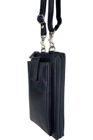 ARRIGO BELLO Telefoontasje met portemonnee - Blauw – Smartphone - Portemonnee Heren – Tas - Leer