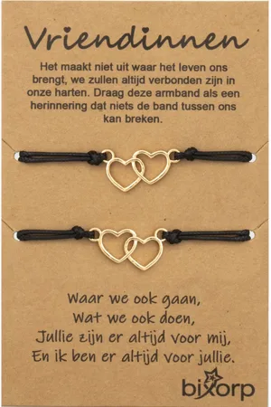 Bixorp Friends Vriendschapsarmbandjes voor 2 met Goudkleurig Dubbel Hartje - BFF Armband Meisjes - Best Friends Armband Vriendschap Cadeau voor Twee