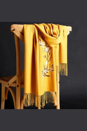 N3 Collecties Winter Warme Effen Sjaal Voor Vrouwen Zachte Wollen Pashmina Sjaals Bloem Borduurwerk Kasjmier ~