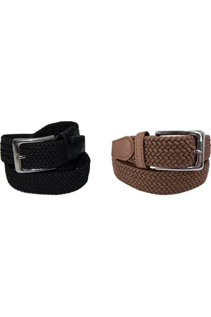 Flores Lederwaren Duopack Zwart Bruin - Elastische Comfort Riem - maat 115 - Gevlochten - 100% Elastisch - Nikkelvrije Gesp