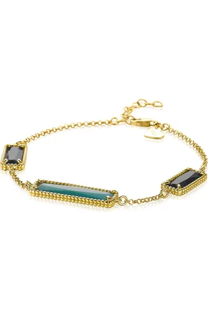 ZinZi Zilveren fantasie armband 14K geel verguld met rechthoekige kleurstenen /zwart 18-21cm ZIA2112