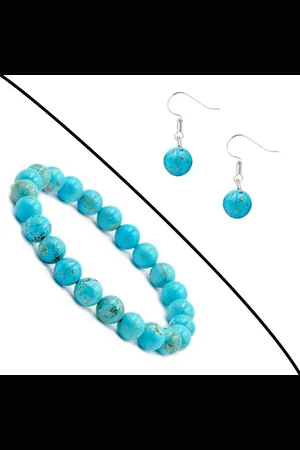 Bixorp Gems Set van Turkoois Edelstenen Armband & Oorbellen - Kralenarmband / Oorbelletjes Edelsteen - Natuursteen Sieraden Cadeau