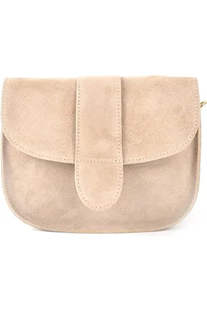 Merkloos Dames Suède Leer Schoudertas/Made in Italië/Beige