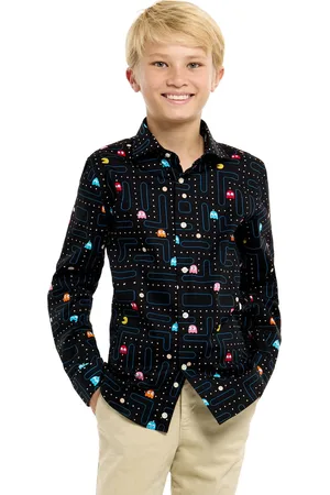OppoSuits Lange Mouwen Overhemd PAC-MAN Teen Boys - Tiener Overhemd - Carnavalskleding - Casual Gaming PAC-MAN Shirt-