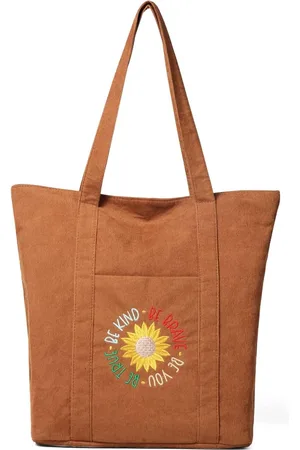 Merkloos Schoudertas dames - corduroy schoudertas dames handtas shopper dames hengseltas voor kantoor, school, winkelen reizen, Sun Flower Brown