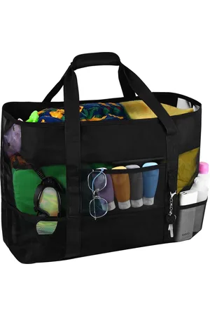 Merkloos Strandtas XXL familie met ritssluiting voor dames, grote mesh strandtas, shopper, opvouwbare schoudertassen, badtas voor strand, reizen, speelgoedopslag, fitnessstudio,