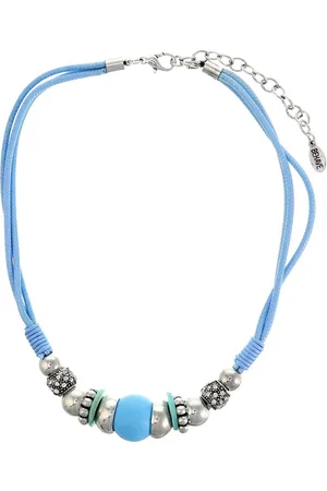 Behave Ketting - Aqua - 3 rijen waxkoord 2mm dik - metale kralen en kristal stenen - 40cm lang + verlengketting