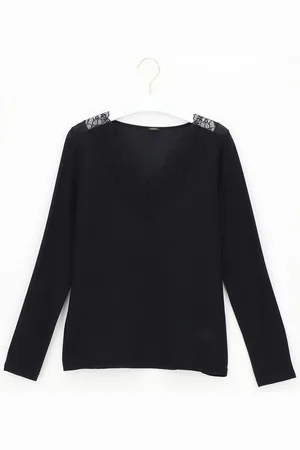 Oroblu Dames Perfect Line Cashmere Lace T-Shirt Long Sleeve Black